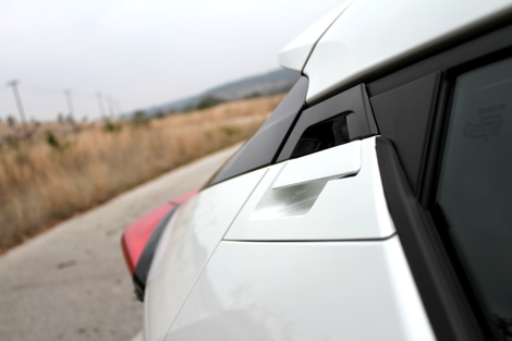 The C-HR’s big rear blind spot is thanks in part to a cool unique handle for the rear doors. Photo credit: Stef Schrader